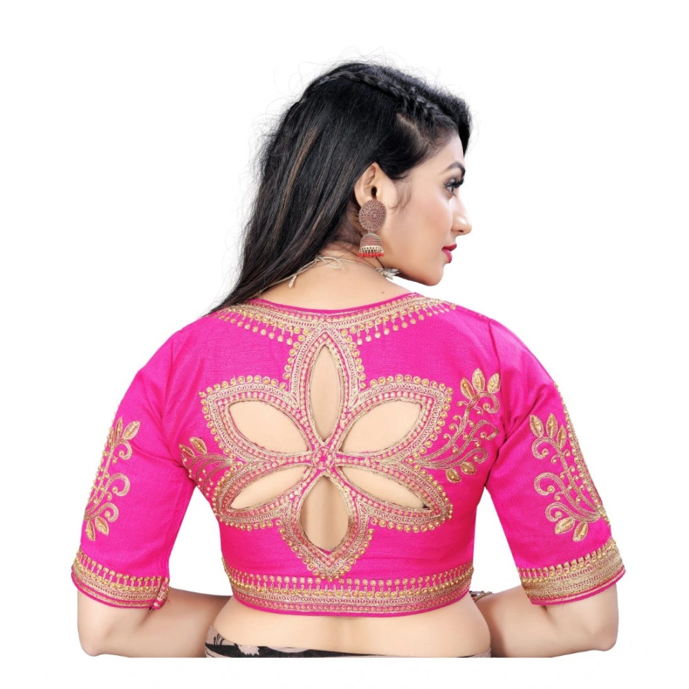 Amfyn Women's Phantom Embroidery Readymade Blouse (Pink, Size: Free Size)