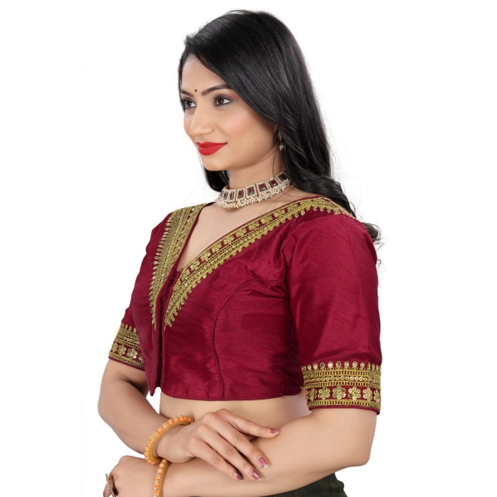 Amfyn Women's Banglory Embroidery Readymade Blouse (Maroon, Size: Free Size)