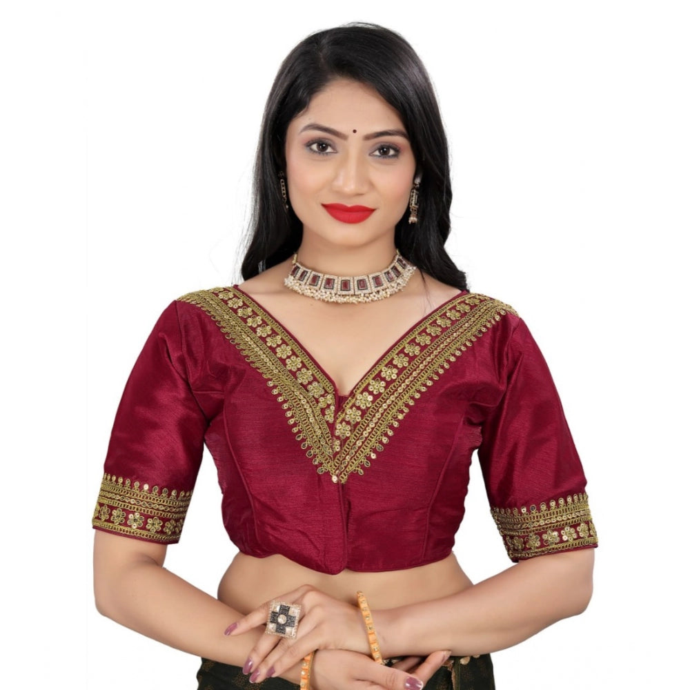 Amfyn Women's Banglory Embroidery Readymade Blouse (Maroon, Size: Free Size)
