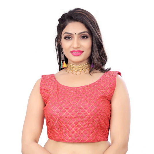 Amfyn Women's Satin Embroidery Readymade Blouse (Pink, Size: Free Size)
