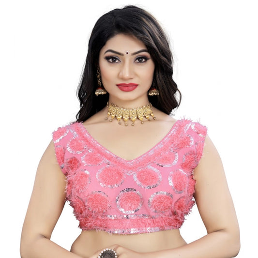 Amfyn Women's Nylon Net Sequins Readymade Blouse (Baby Pink, Size: Free Size)