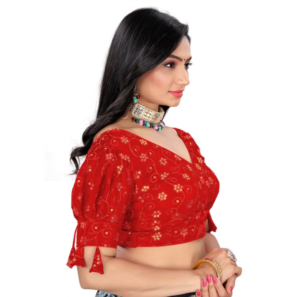 Amfyn Women's Jimmy Choo Embroidery Readymade Blouse (Red, Size: Free Size)