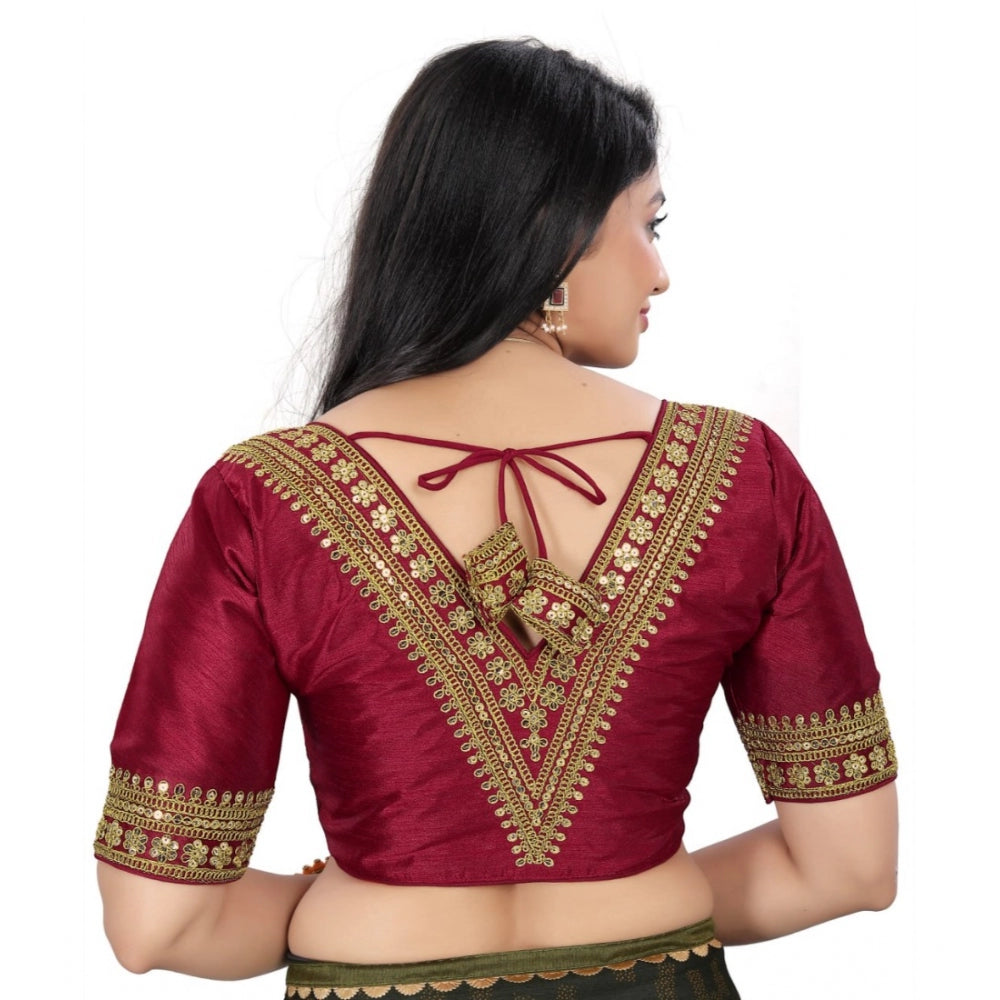 Amfyn Women's Banglory Embroidery Readymade Blouse (Maroon, Size: Free Size)