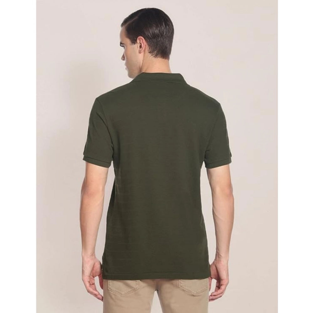 Amfyn Men's Casual Half sleeve Solid Cotton Polo Neck T-shirt (Dark Green)