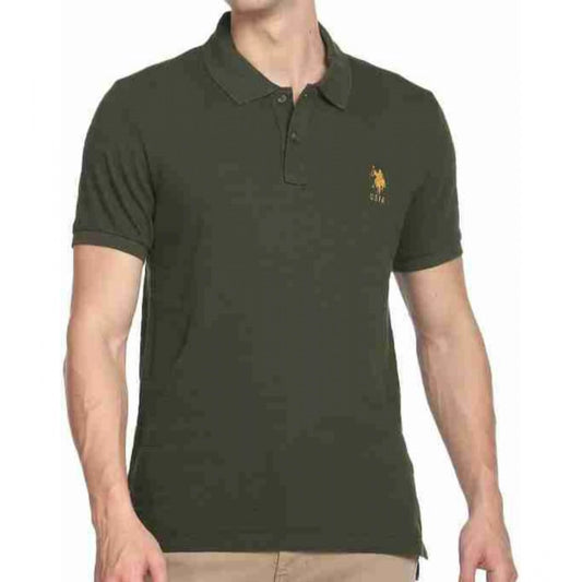 Amfyn Men's Casual Half sleeve Solid Cotton Polo Neck T-shirt (Dark Green)