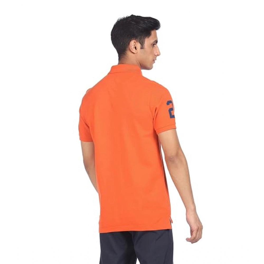 Amfyn Men's Casual Half sleeve Solid Cotton Polo Neck T-shirt (Orange)