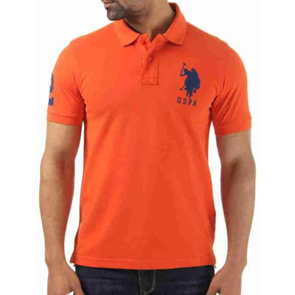 Amfyn Men's Casual Half sleeve Solid Cotton Polo Neck T-shirt (Orange)