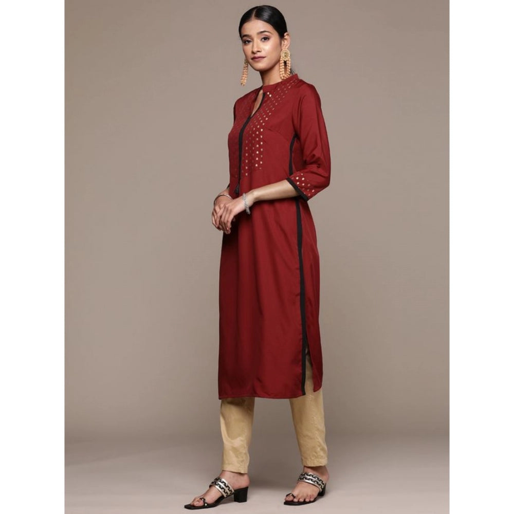 Amfyn Women's Casual 3-4Th Sleeve Ethnic Motifs Crepe Kurti (Maroon)