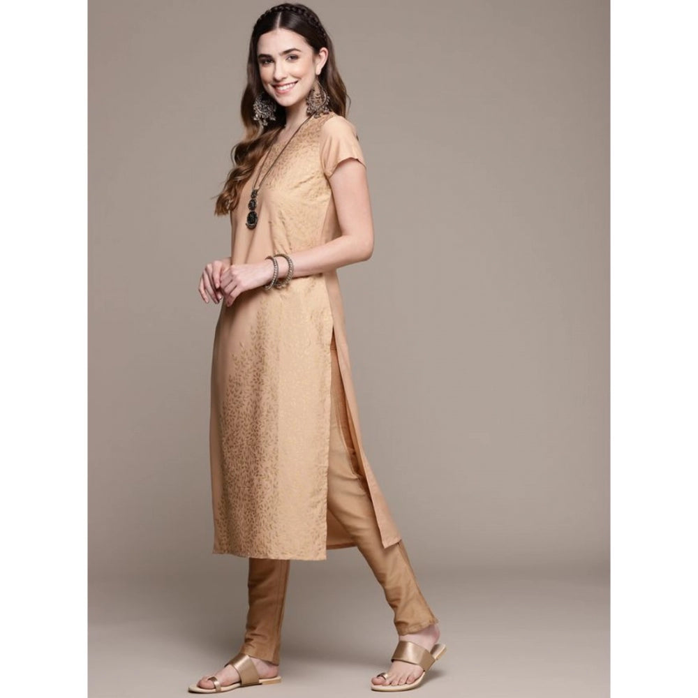 Amfyn Women's Casual Short Sleeves Floral Printed Crepe Kurti (Peach)