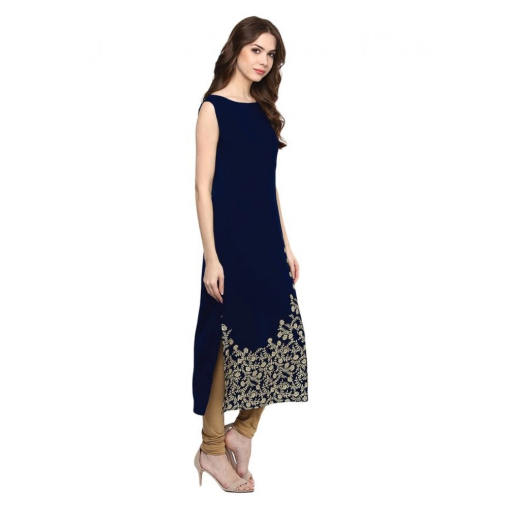 Amfyn Women's Casual Sleeveless Floral Printed Crepe Kurti (Blue)