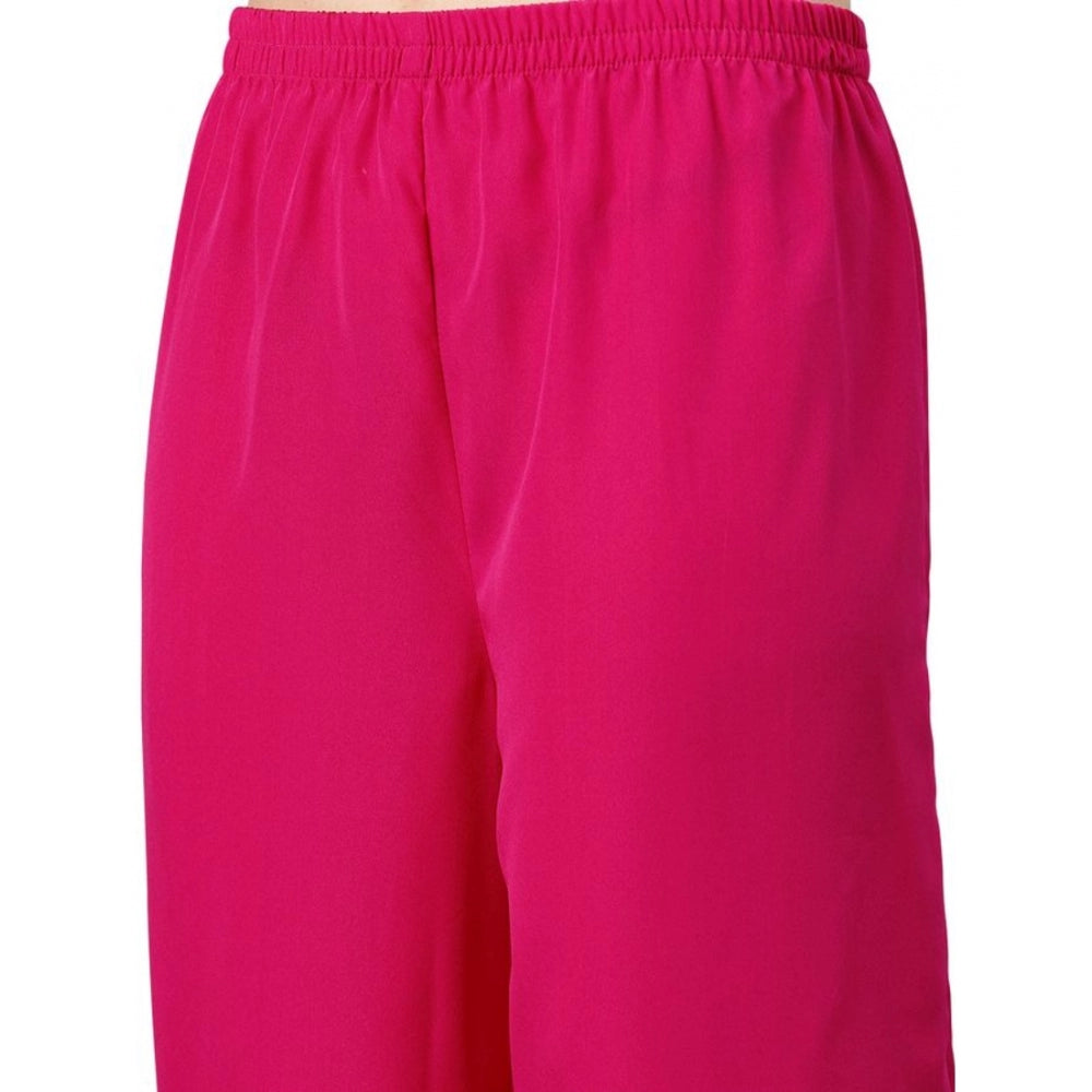 Amfyn Women's Casual 3-4Th Sleeve Solid Crepe Kurti And Palazzo Set (Pink)