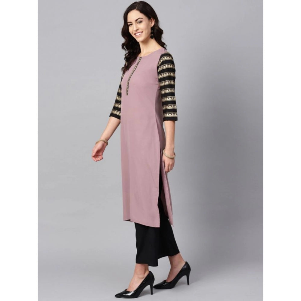 Amfyn Women's Casual 3-4Th Sleeve Floral Printed Crepe Kurti and Palazzo Set (Purple)