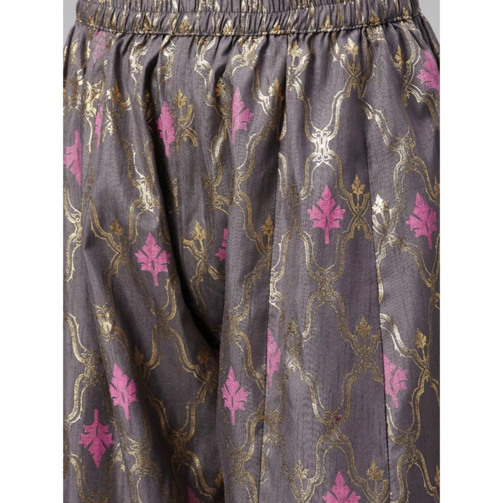 Amfyn Women's Casual 3-4Th Sleeve Floral Printed Poly Silk Kurti And Palazzo Set (Pink)