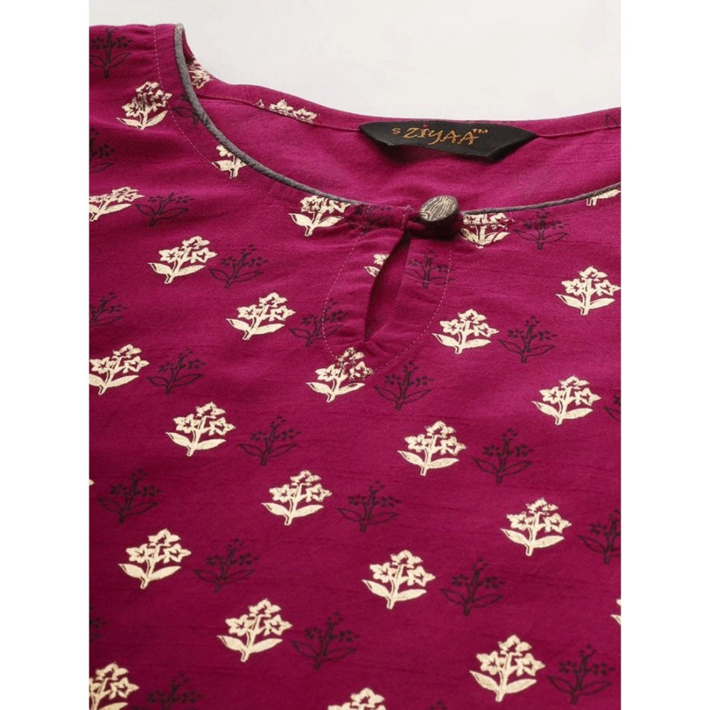 Amfyn Women's Casual 3-4Th Sleeve Floral Printed Poly Silk Kurti And Palazzo Set (Pink)