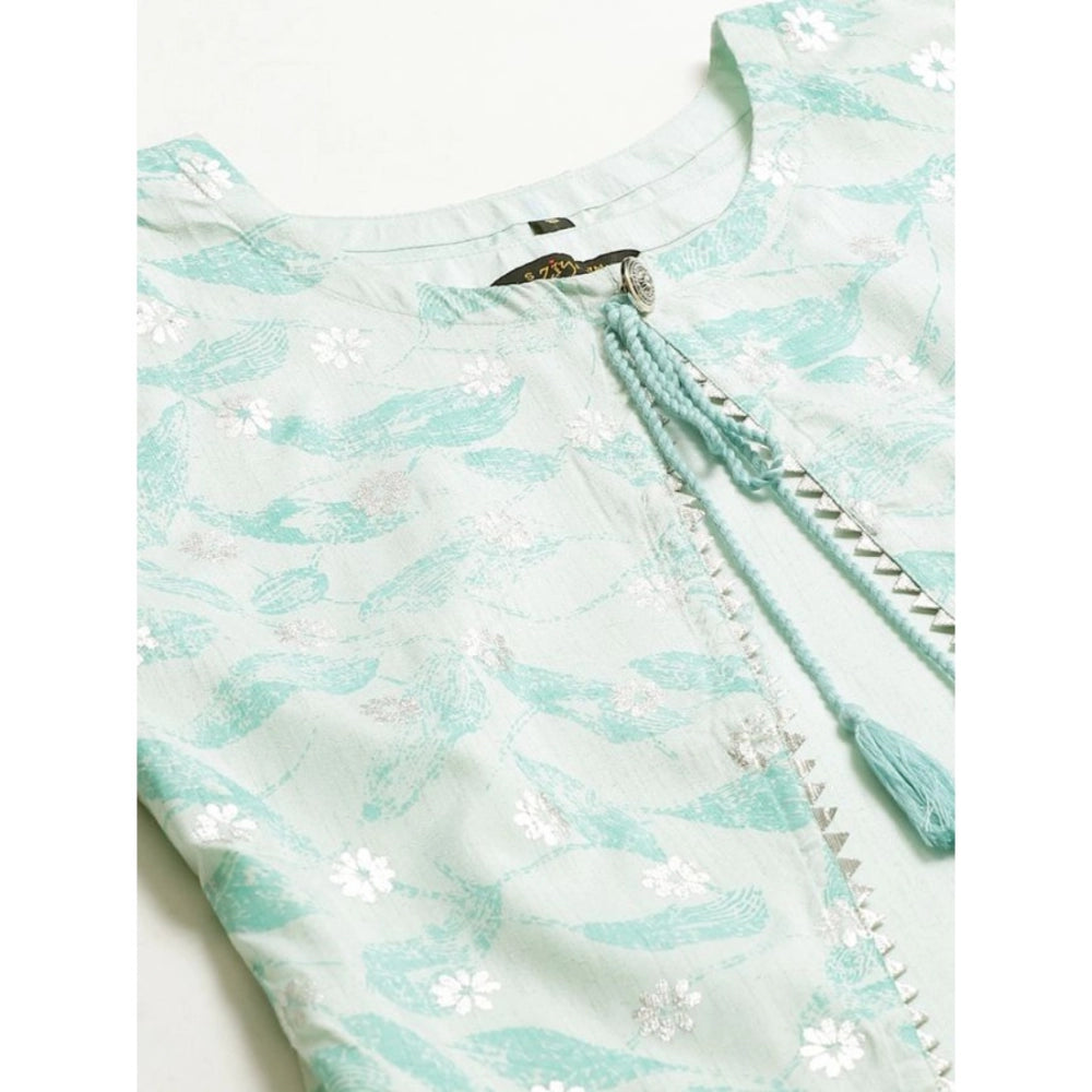Amfyn Women's Casual Sleeveless Abstract Poly Silk Kurti and Palazzo Set (Mint Green)