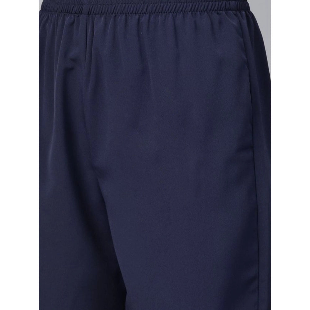 Amfyn Women's Casual 3-4Th Sleeve Floral Printed Crepe Kurti And Palazzo Set (Navy Blue)