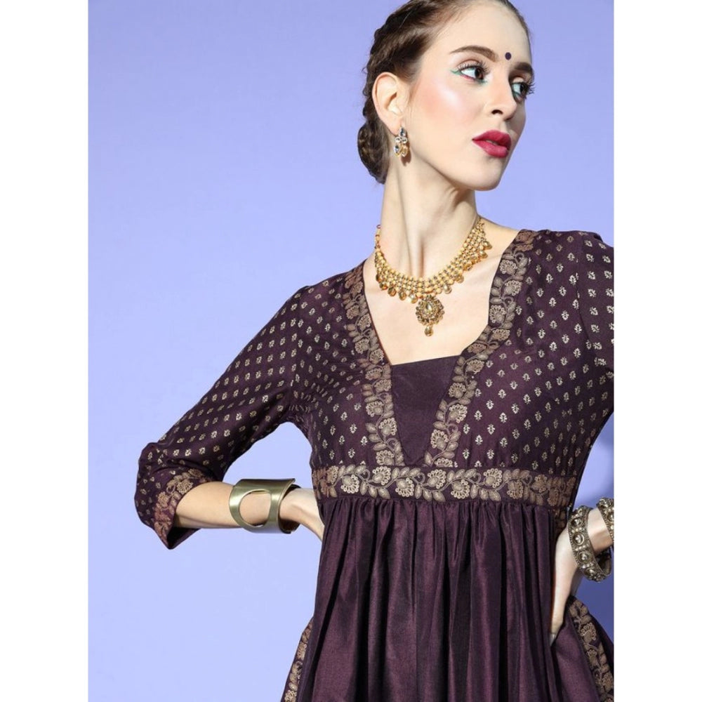 Amfyn Women's Casual 3-4Th Sleeve Floral Printed Chinon Kurti And Pant Set (Wine &amp; Purple)