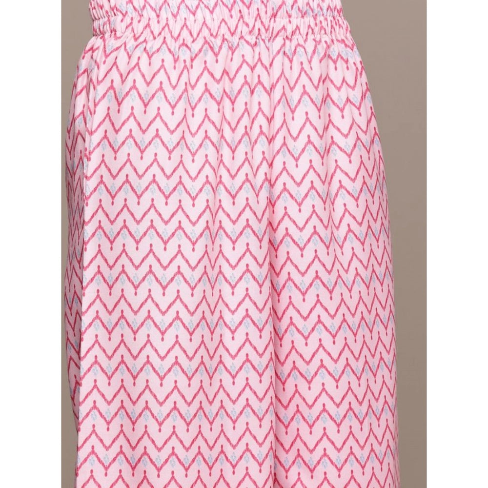 Amfyn Women's Casual Half Sleeve Geometric Rayon Kurti And Palazzo Set (Pink)