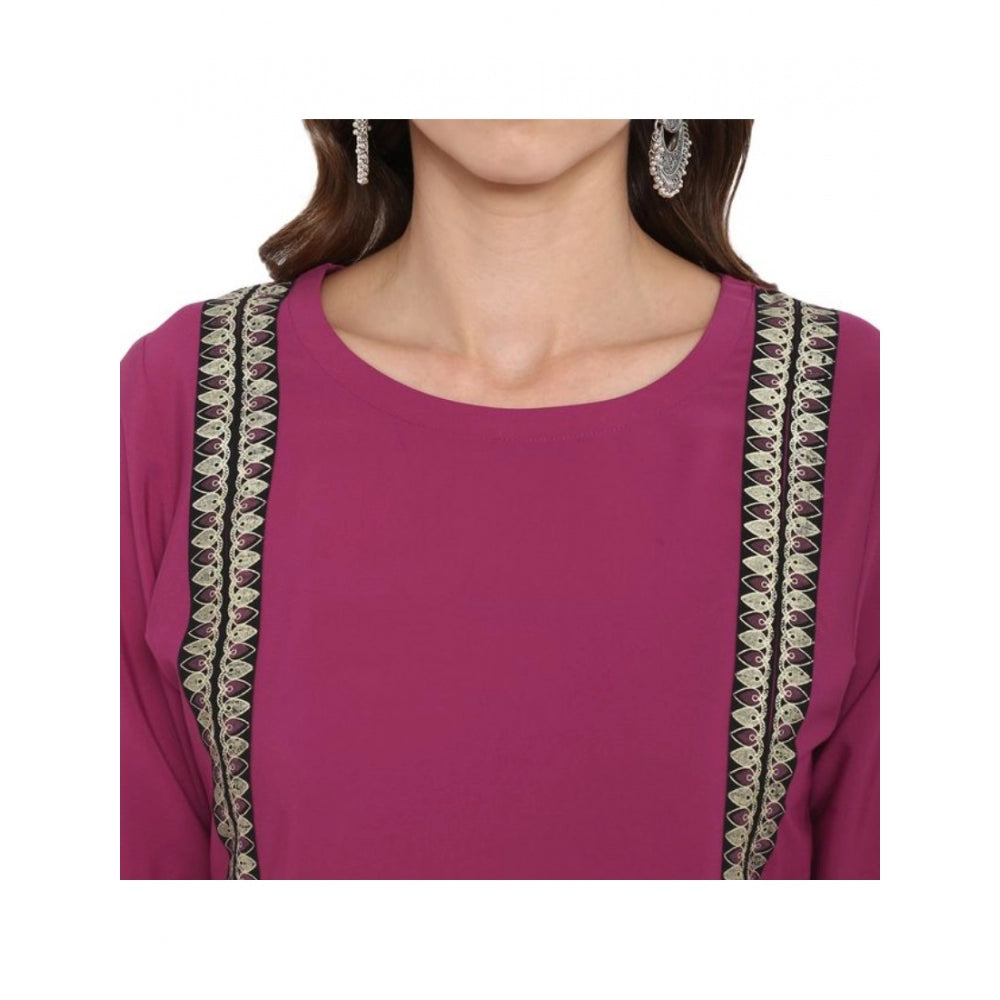 Amfyn Women's Casual 3-4Th Sleeve Solid Crepe Kurti And Pant Set (Pink)
