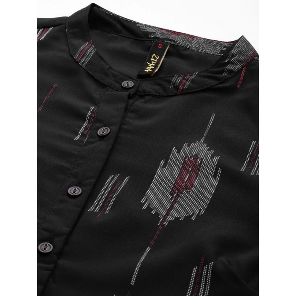 Amfyn Women's Casual 3-4Th Sleeve Ikkat Crepe Kurti And Pant Set (Black)