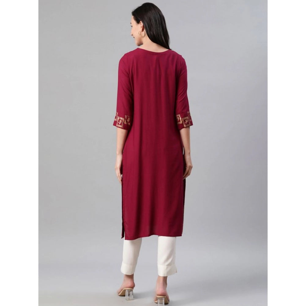 Amfyn Women's Casual 3-4Th Sleeve Floral Printed Rayon Kurti And Pant Set (Maroon)