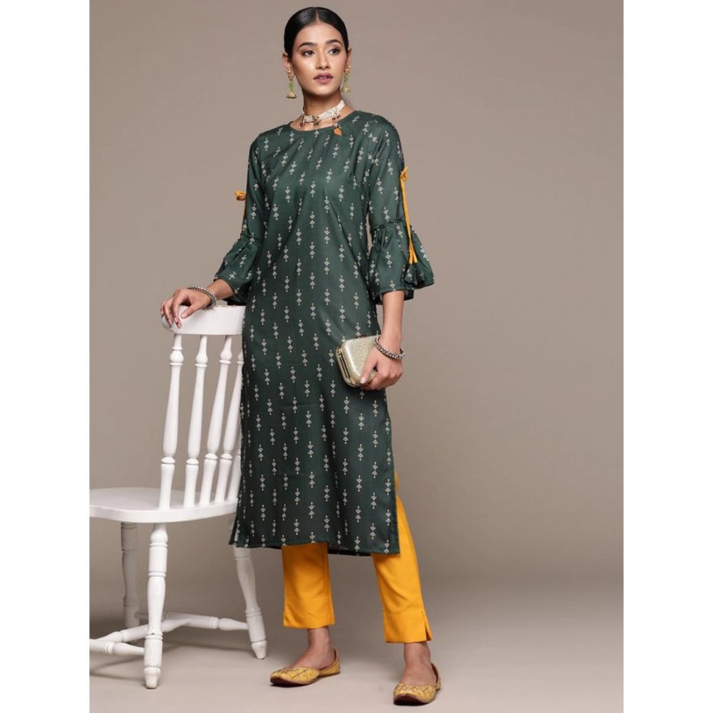 Amfyn Women's Casual 3-4Th Sleeve Ethnic Motifs Rayon Kurti And Pant Set (Bottle Green)