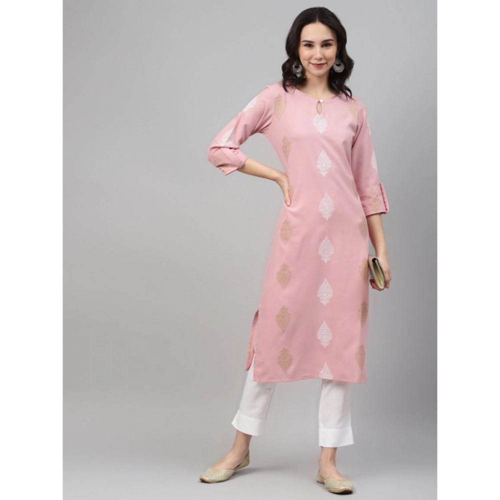 Amfyn Women's Casual 3-4Th Sleeve Ethnic Motifs Rayon Kurti And Pant Set (Pink)