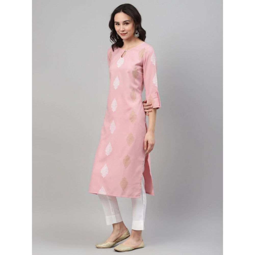 Amfyn Women's Casual 3-4Th Sleeve Ethnic Motifs Rayon Kurti And Pant Set (Pink)