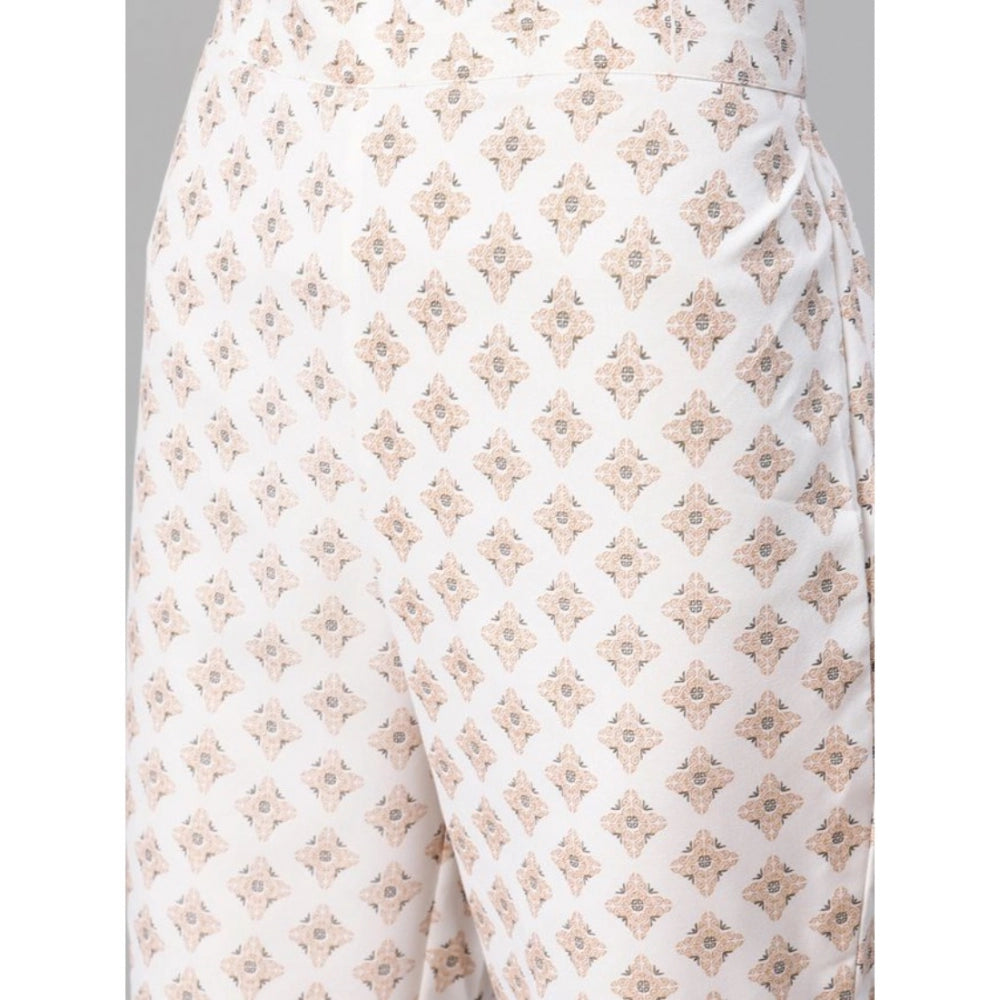 Amfyn Women's Casual 3-4Th Sleeve Floral Printed Rayon Kurti And Pant Set (Cream)