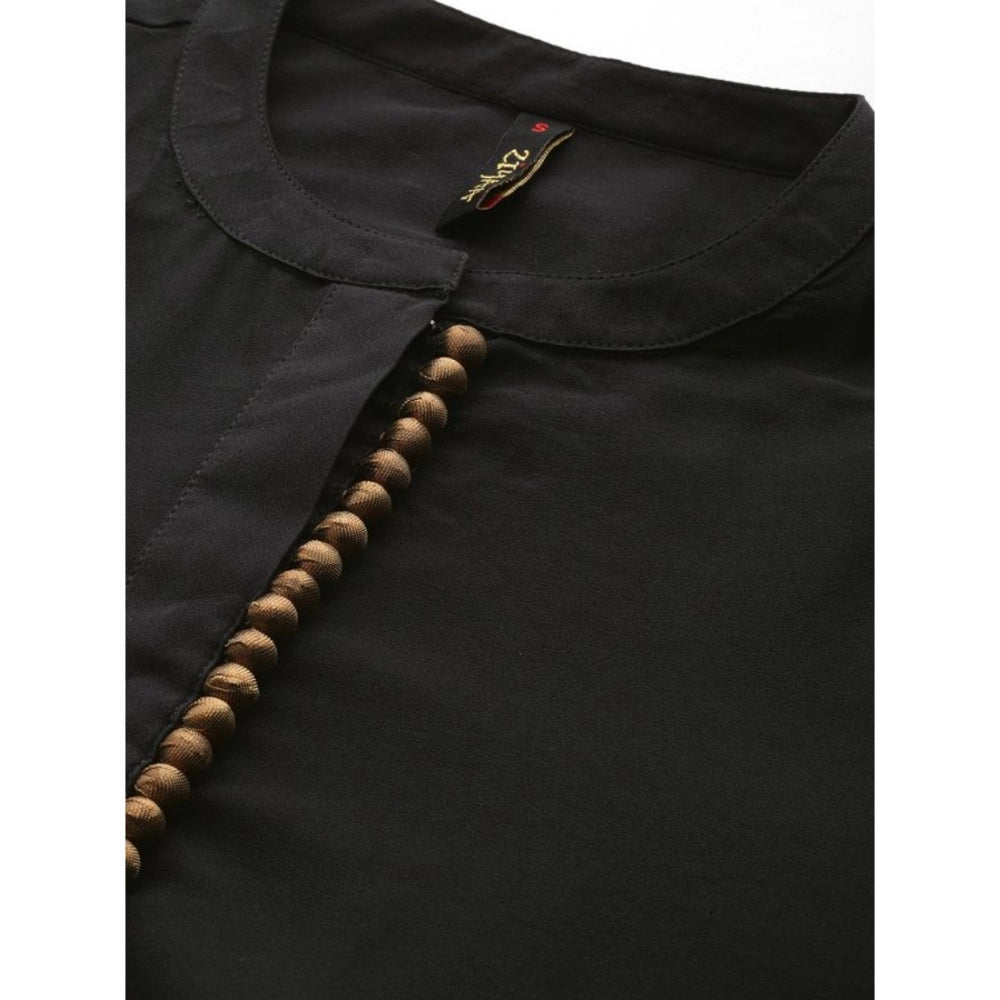 Amfyn Women's Casual 3-4Th Sleeve Ethnic Motifs Crepe Kurti Pant And Dupatta Set (Black)