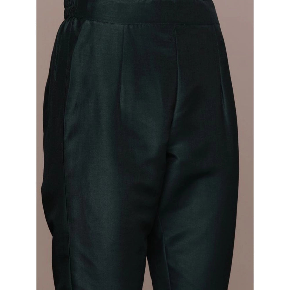 Amfyn Women's Casual 3-4Th Sleeve Ethnic Motifs Chinon Kurti Pant And Dupatta Set (Bottle Green)