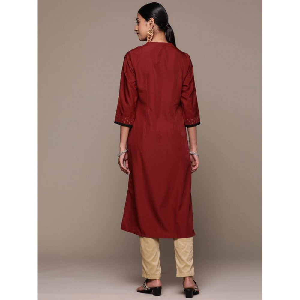 Amfyn Women's Casual 3-4Th Sleeve Ethnic Motifs Crepe Kurti (Maroon)