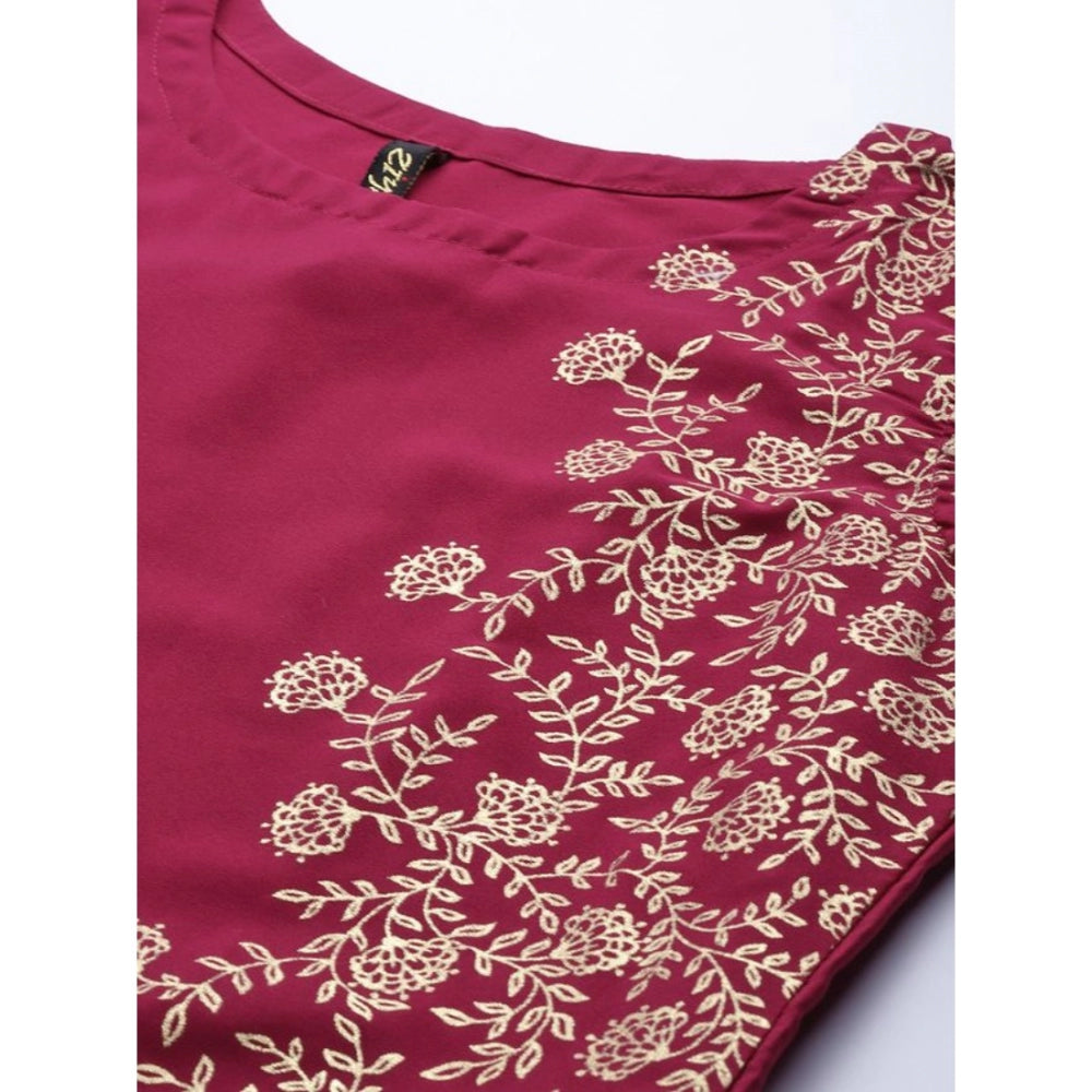 Amfyn Women's Casual Sleeveless Floral Printed Crepe Kurti (Pink)