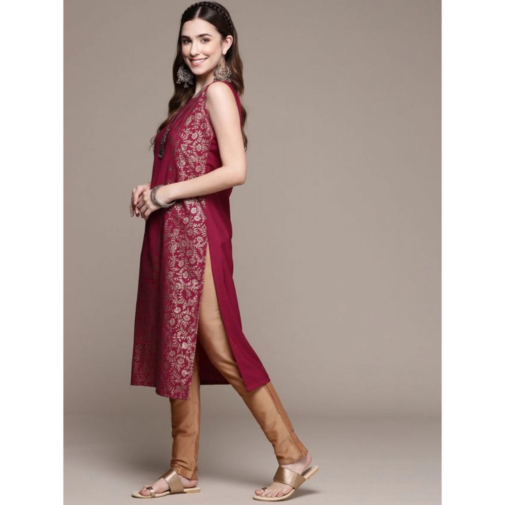 Amfyn Women's Casual Sleeveless Floral Printed Crepe Kurti (Pink)