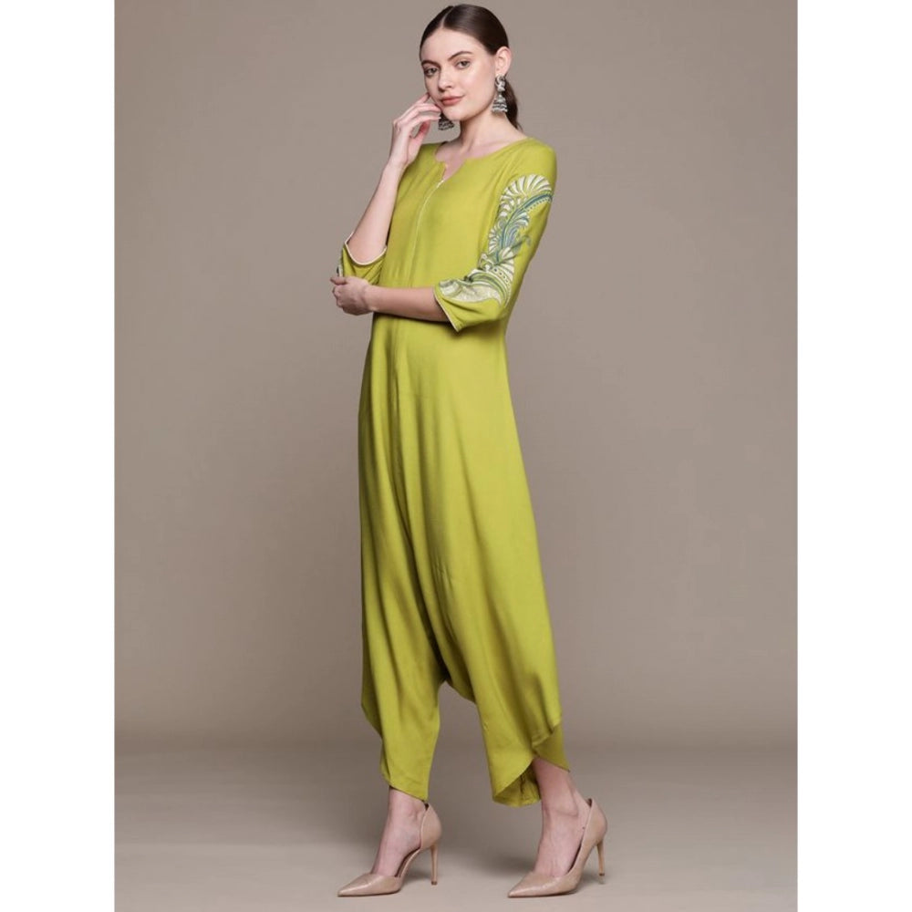 Amfyn Women's Casual 3-4Th Sleeve Peacock Mehandi Rayon Jumpsuit (Mehandi Green)