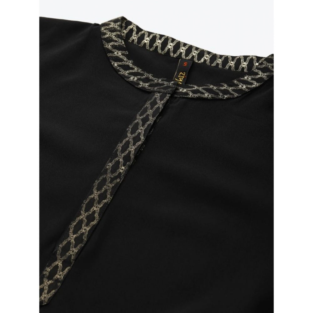 Amfyn Women's Casual 3-4Th Sleeve Ethnic Motifs Crepe Kurti And Palazzo Set (Black)