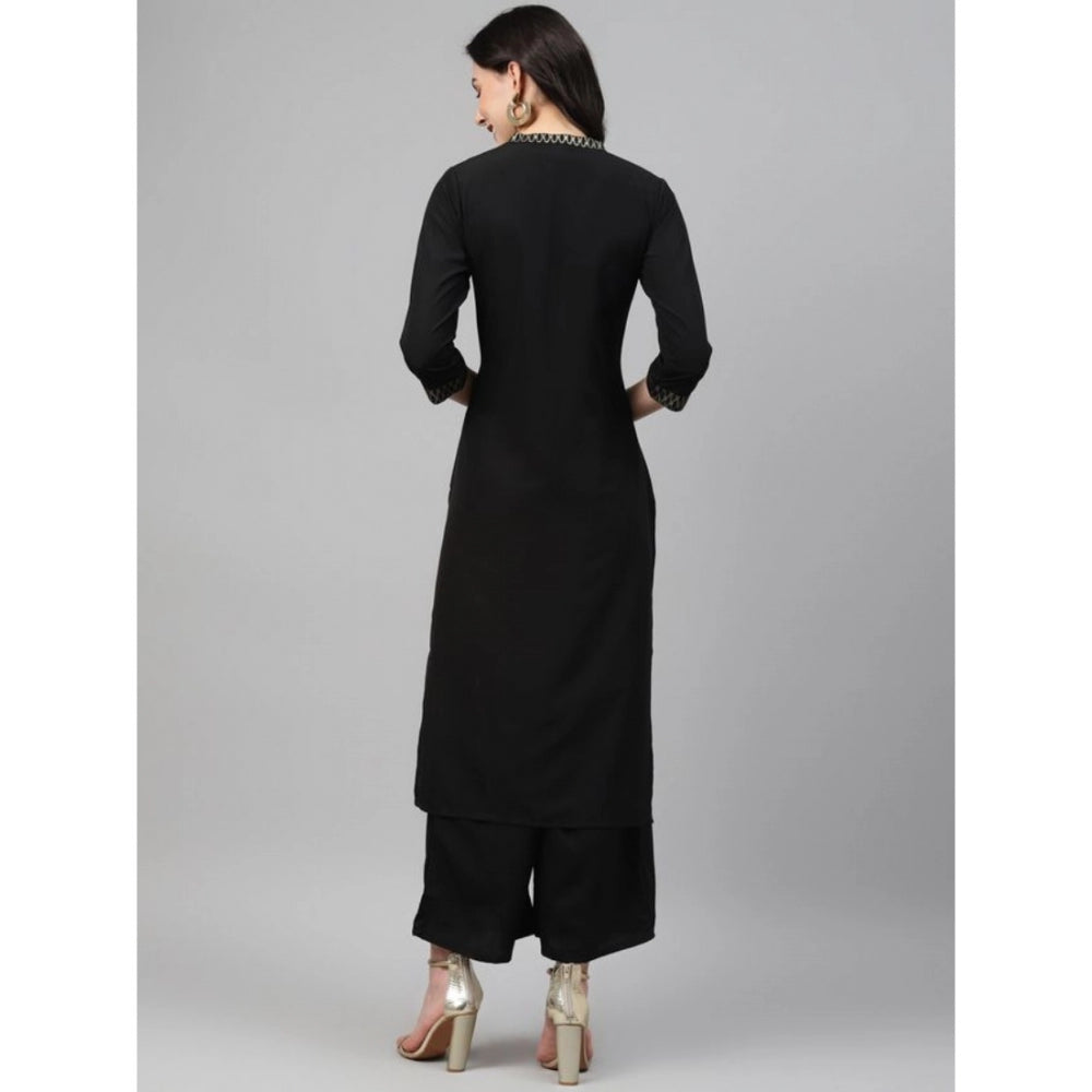 Amfyn Women's Casual 3-4Th Sleeve Ethnic Motifs Crepe Kurti And Palazzo Set (Black)