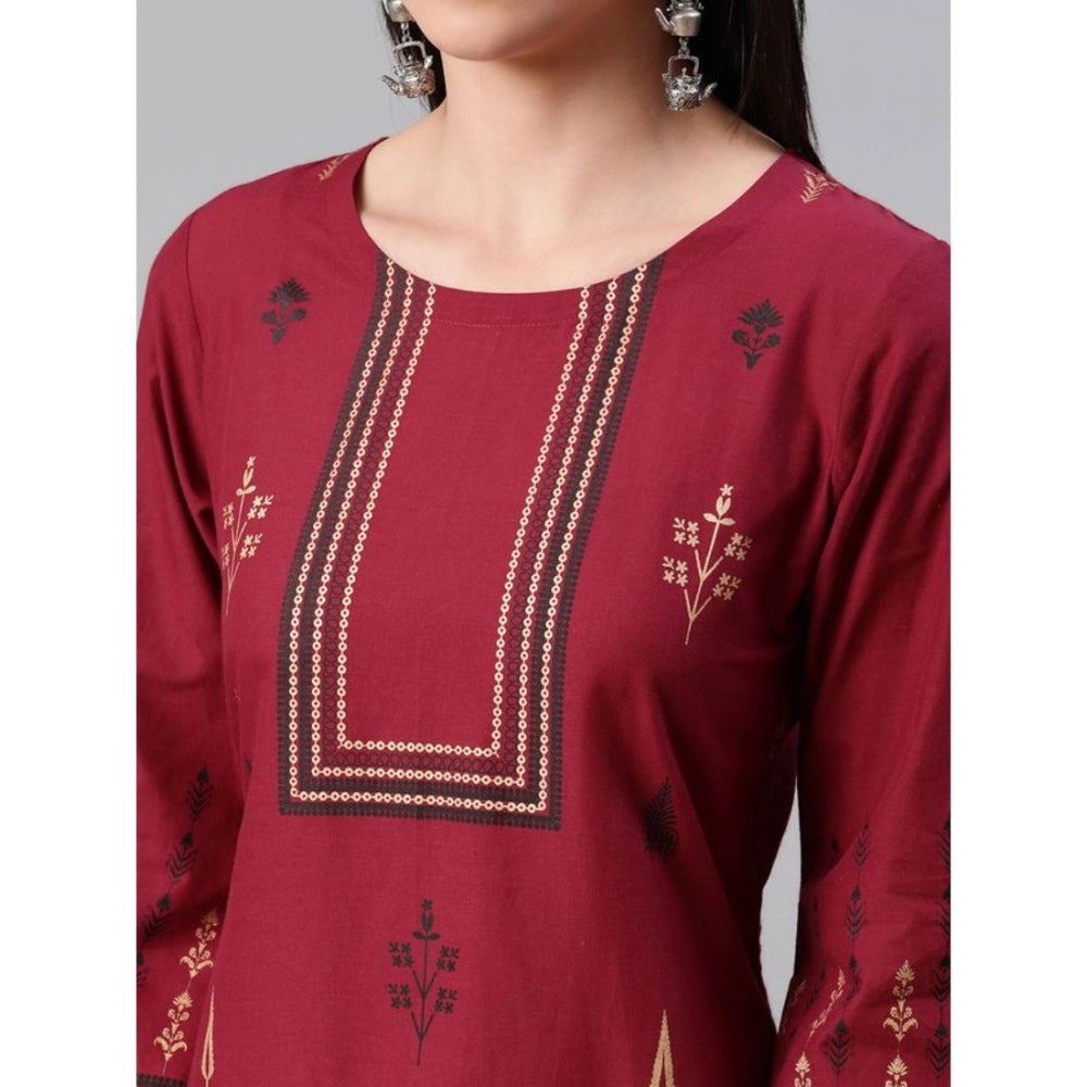 Amfyn Women's Casual 3-4Th Sleeve Ethnic Motifs Rayon Kurti And Pant Set (Red)