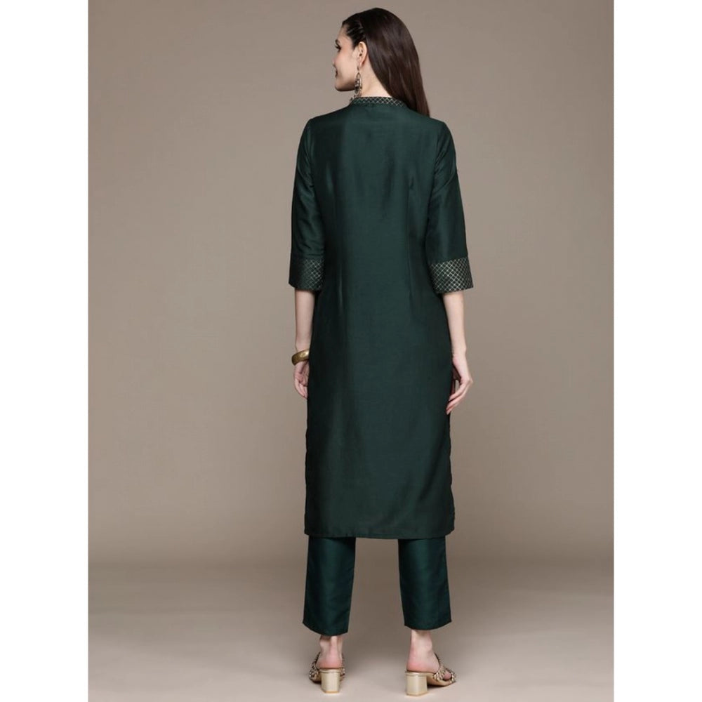 Amfyn Women's Casual 3-4Th Sleeve Traditional Crepe Kurti And Pant Set (Green)