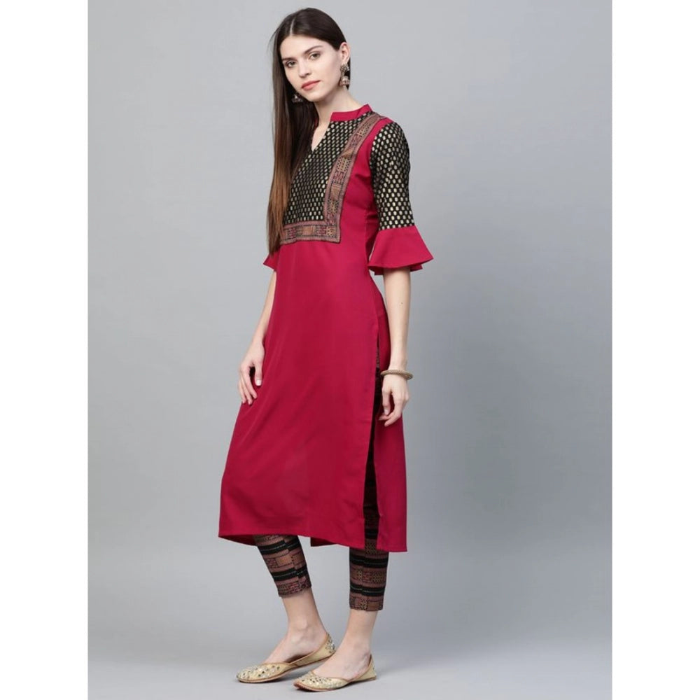 Amfyn Women's Casual 3-4Th Sleeve Foil Printed Crepe Kurti and Pant Set (Pink)