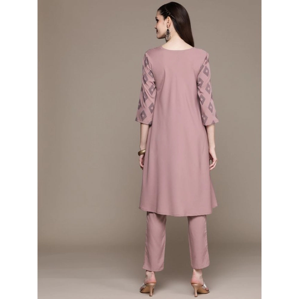 Amfyn Women's Casual 3-4Th Sleeve Ikkat Crepe Kurti And Pant Set (Brown)
