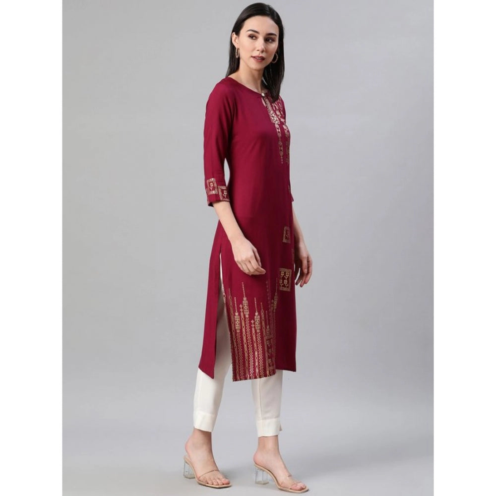 Amfyn Women's Casual 3-4Th Sleeve Floral Printed Rayon Kurti And Pant Set (Maroon)