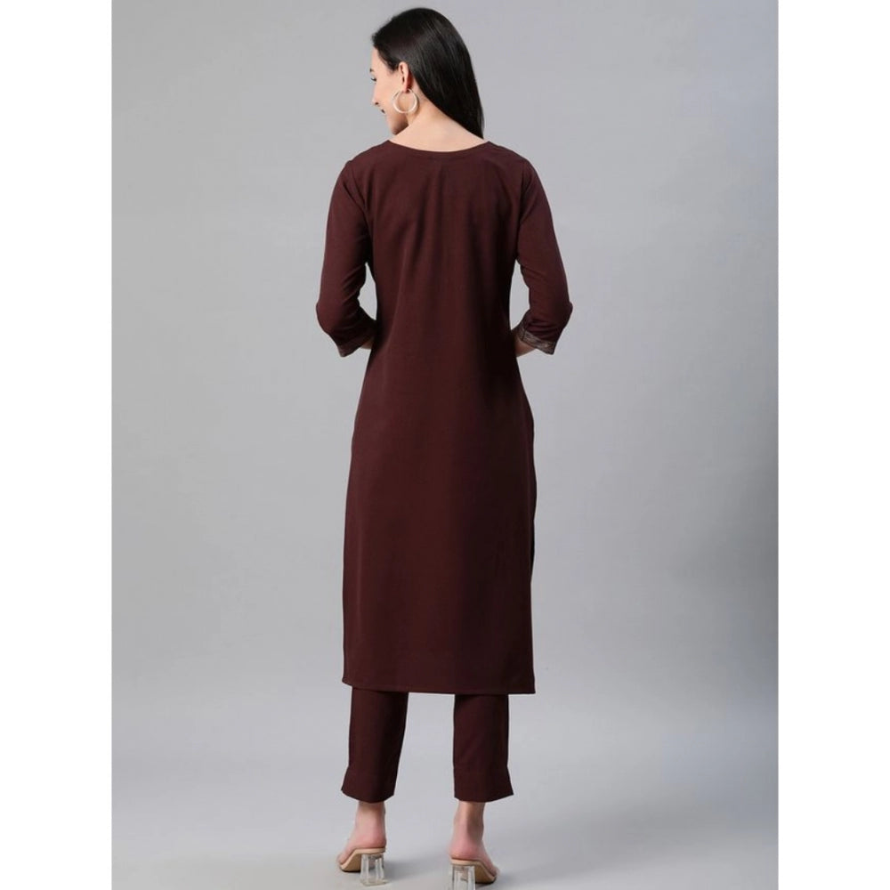 Amfyn Women's Casual 3-4Th Sleeve Ethnic Motifs Rayon Kurti And Pant Set (Brown)