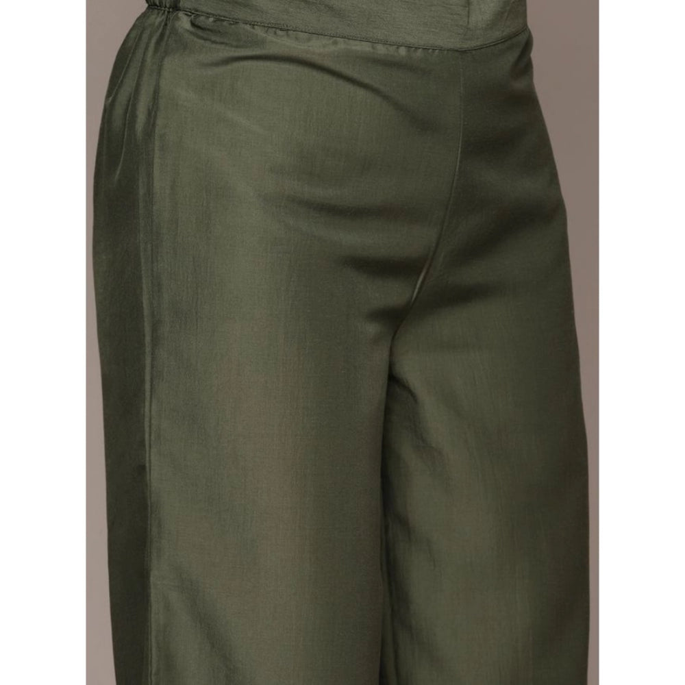 Amfyn Women's Casual 3-4Th Sleeve Floral Printed Chanderi Cotton Kurti Palazzo And Dupatta Set (Green)