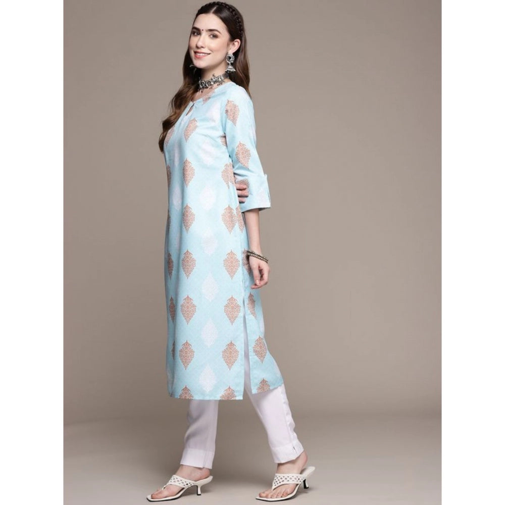 Amfyn Women's Casual 3-4Th Sleeve Ethnic Motifs Rayon Kurti And Pant Set (Sky Blue)