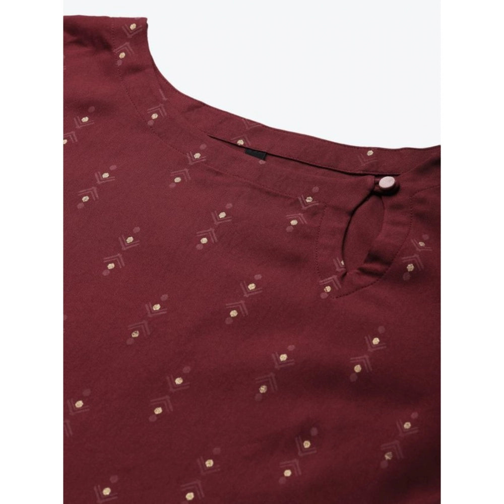Amfyn Women's Casual 3-4Th Sleeve Ethnic Motifs Rayon Kurti And Pant Set (Maroon)