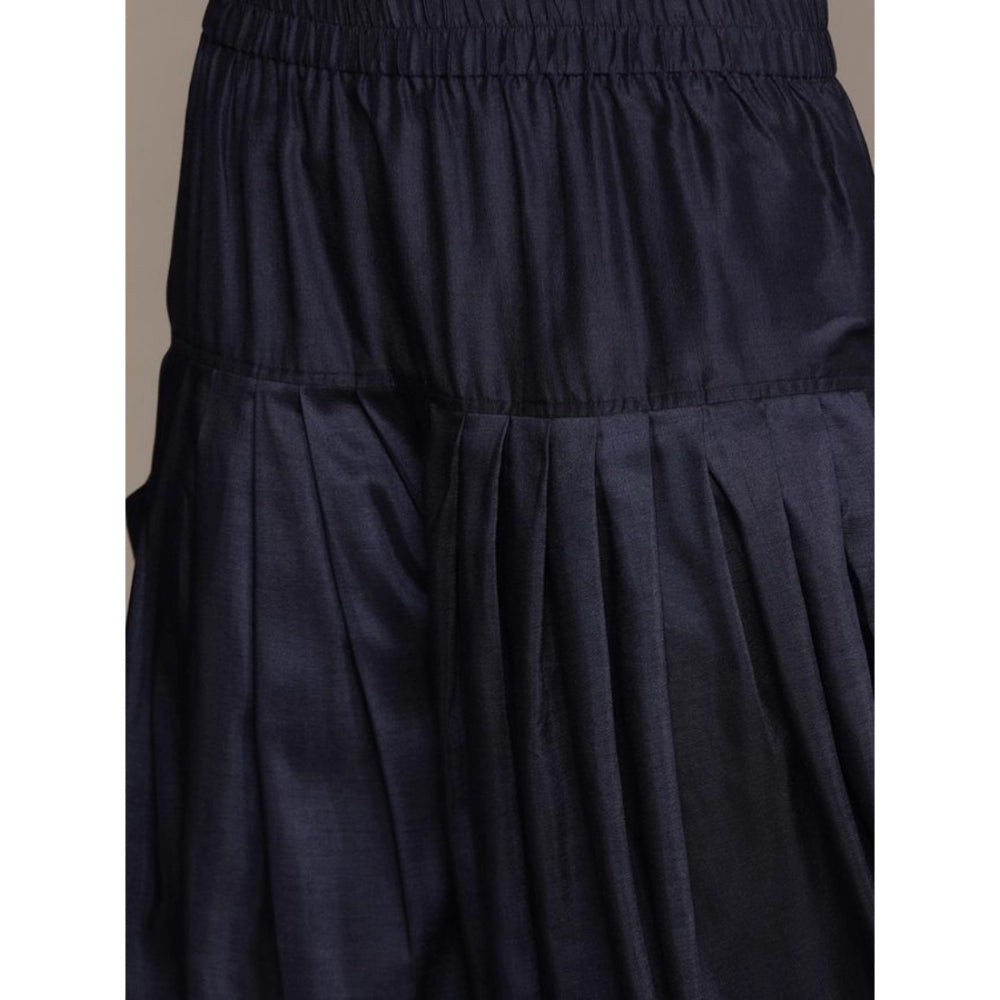 Amfyn Women's Casual Sleeveless Floral Printed Chinon Kurti And Dhoti Pant Set (Dark Blue)