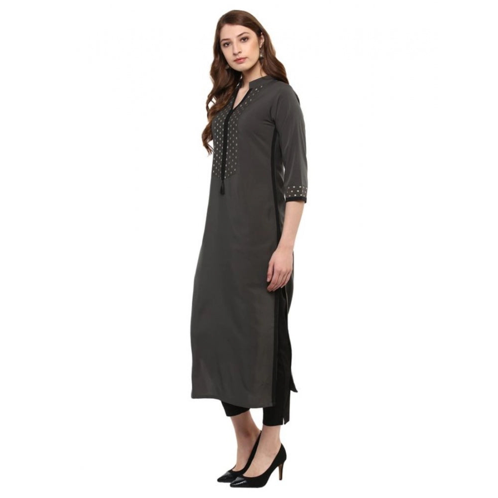 Amfyn Women's Casual 3-4Th Sleeve Solid Crepe Kurti (Grey)