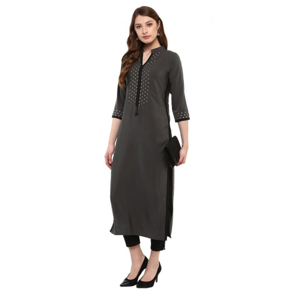 Amfyn Women's Casual 3-4Th Sleeve Solid Crepe Kurti (Grey)