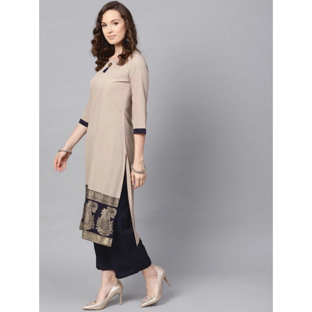 Amfyn Women's Casual 3-4Th Sleeve Paisley Crepe Kurti And Palazzo Set (Beige)